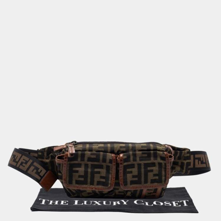 Pre Owned Fendi Tobacco Zucca Coated Canvas And Leather Belt Bag