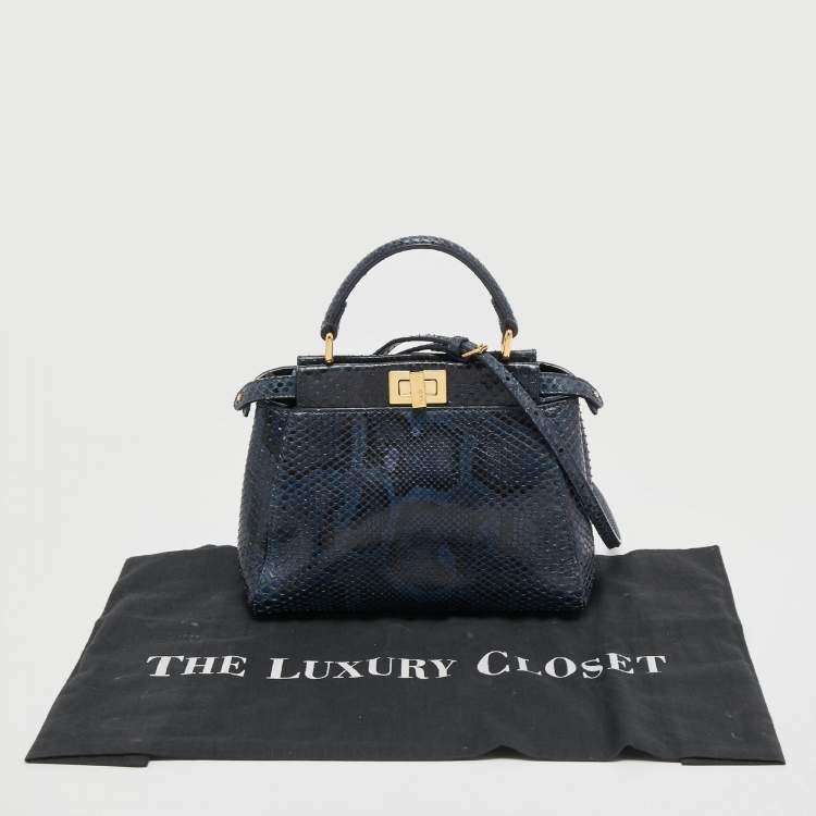 Pre Owned Fendi Blue Python Leather Mini Peekaboo Top Handle Bag