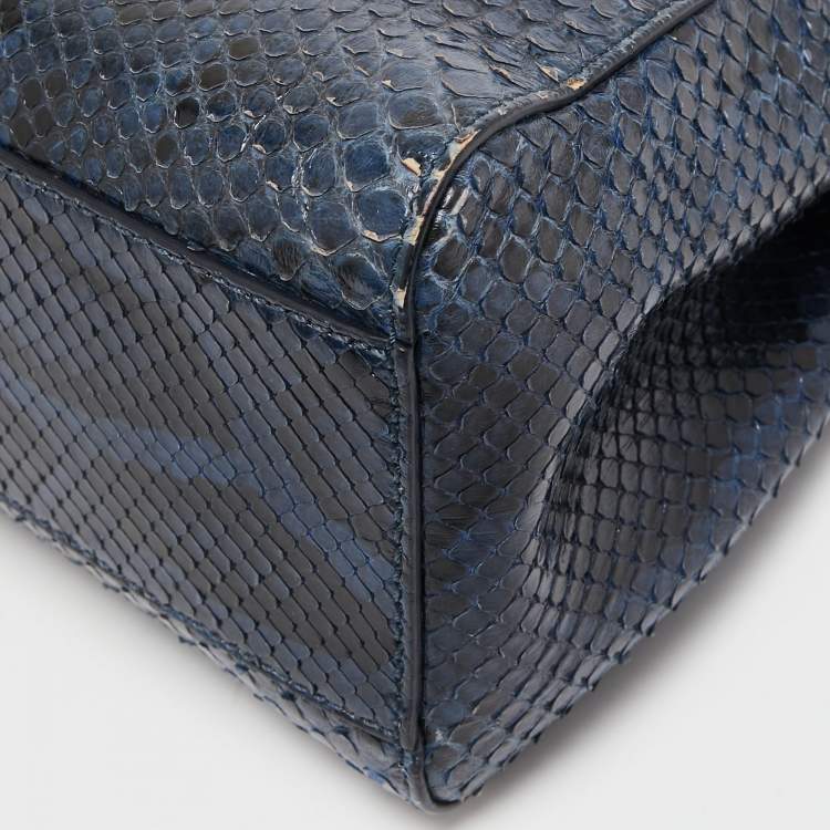 Pre Owned Fendi Blue Python Leather Mini Peekaboo Top Handle Bag