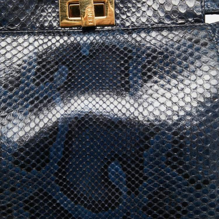 Pre Owned Fendi Blue Python Leather Mini Peekaboo Top Handle Bag