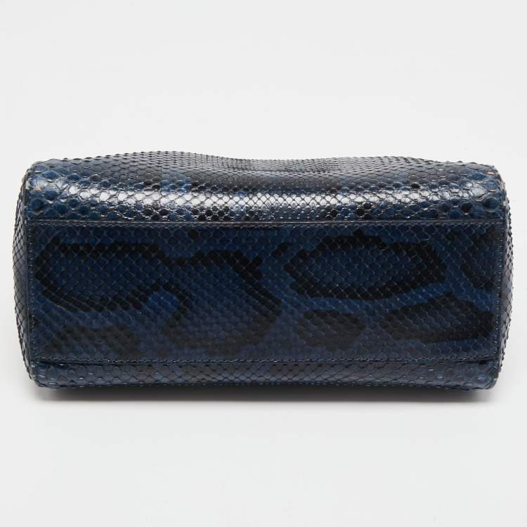 Pre Owned Fendi Blue Python Leather Mini Peekaboo Top Handle Bag