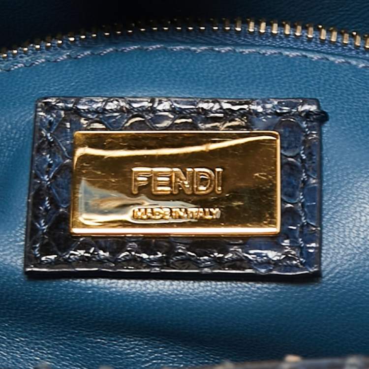 Pre Owned Fendi Blue Python Leather Mini Peekaboo Top Handle Bag