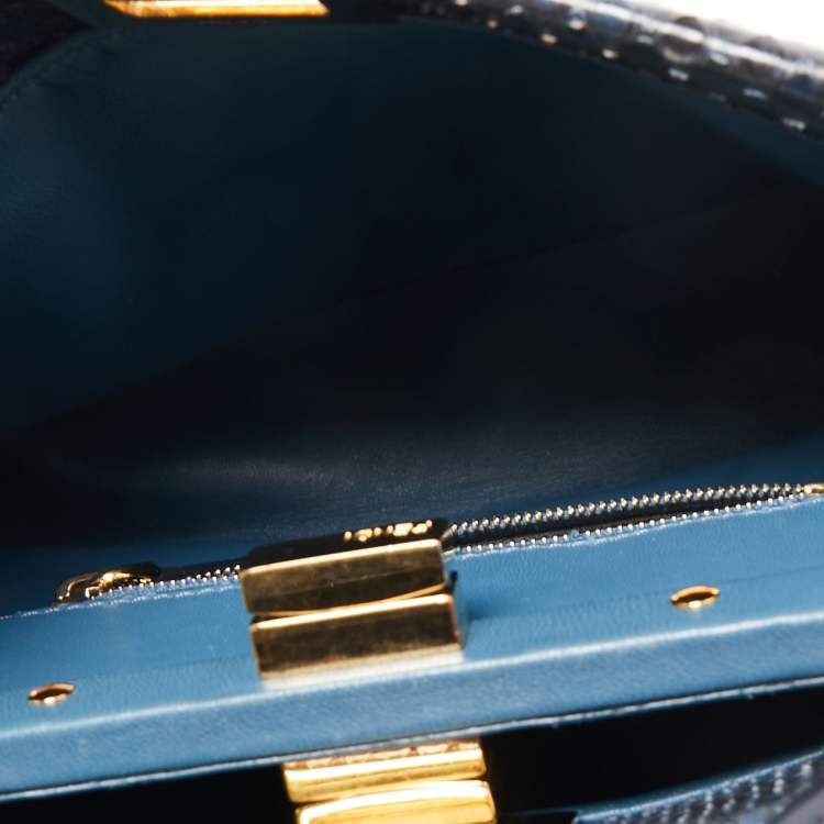 Pre Owned Fendi Blue Python Leather Mini Peekaboo Top Handle Bag