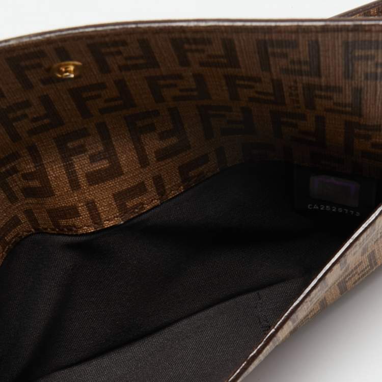 Pre Owned Fendi Beige Zucchino Coated Canvas FF Flap Continental Wallet