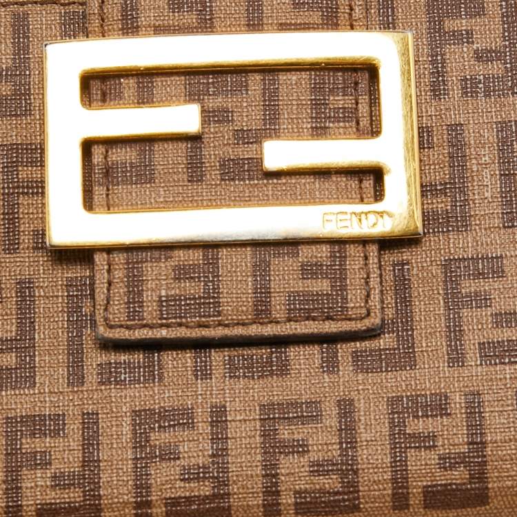 Pre Owned Fendi Beige Zucchino Coated Canvas FF Flap Continental Wallet