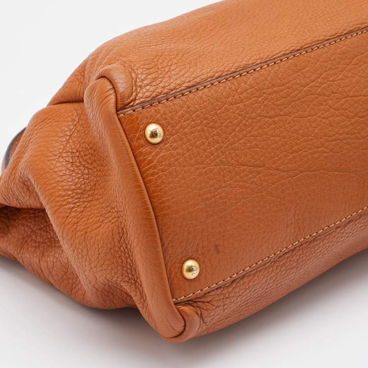 Pre Owned Fendi Brown Leather Large Peekaboo Top Handle Bag