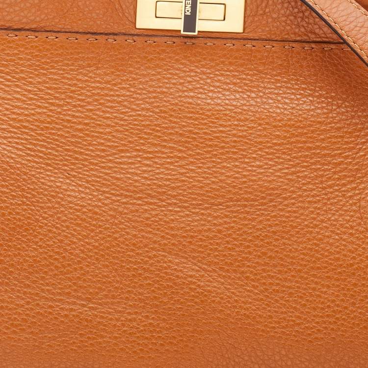 Pre Owned Fendi Brown Leather Large Peekaboo Top Handle Bag