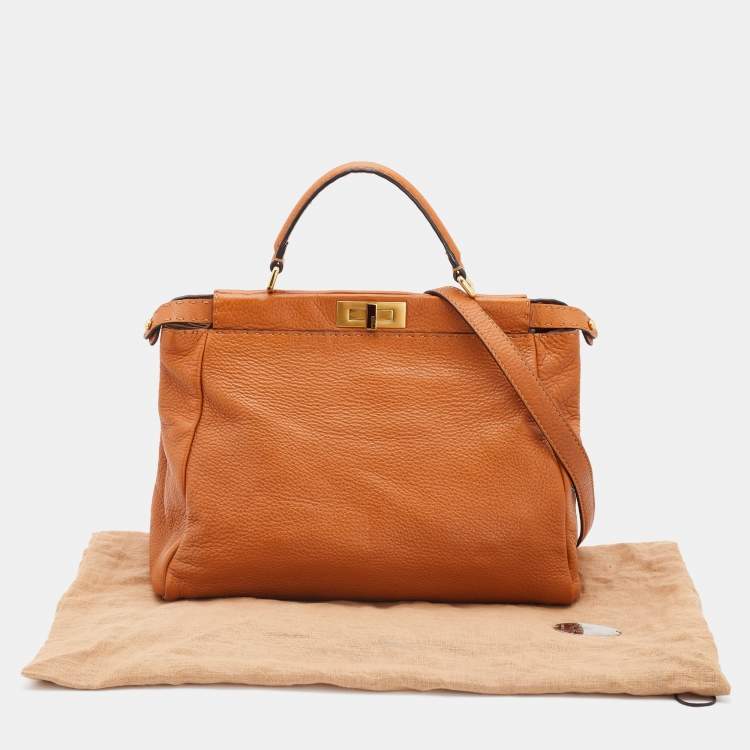 Pre Owned Fendi Brown Leather Large Peekaboo Top Handle Bag