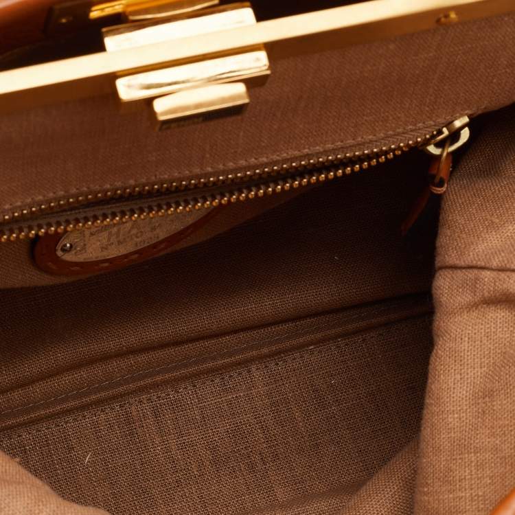 Pre Owned Fendi Brown Leather Large Peekaboo Top Handle Bag
