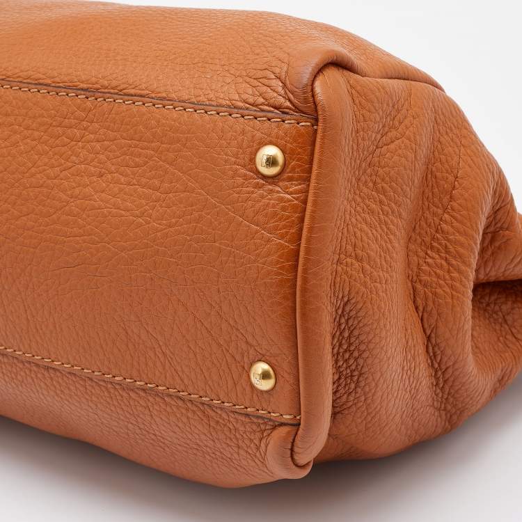 Pre Owned Fendi Brown Leather Large Peekaboo Top Handle Bag