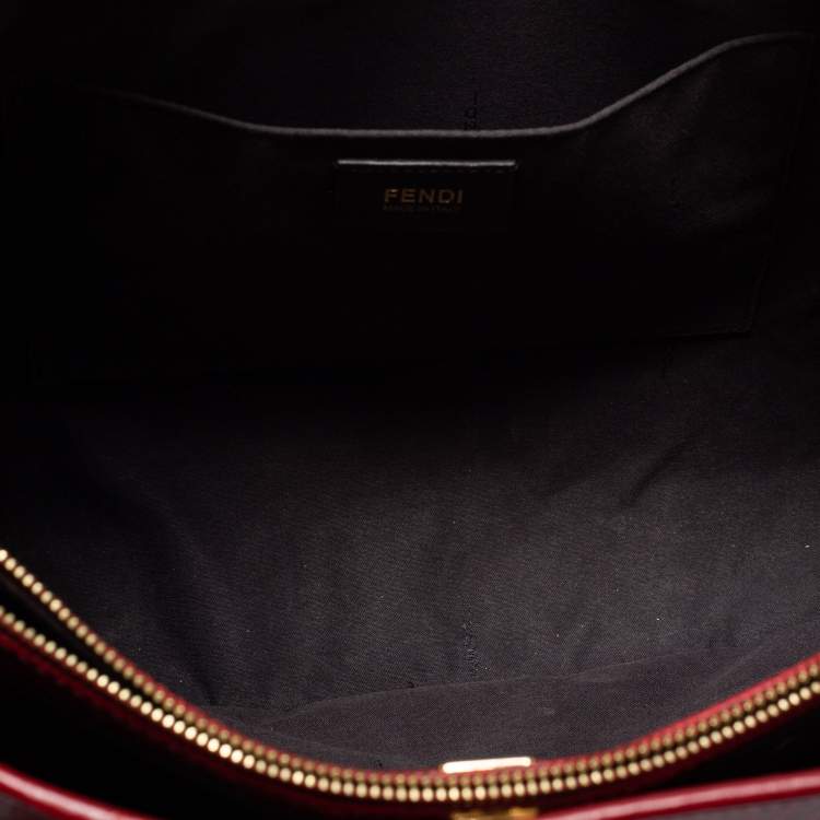 Pre Owned Fendi Burgundy Zucca Coated Canvas and Leather Tote