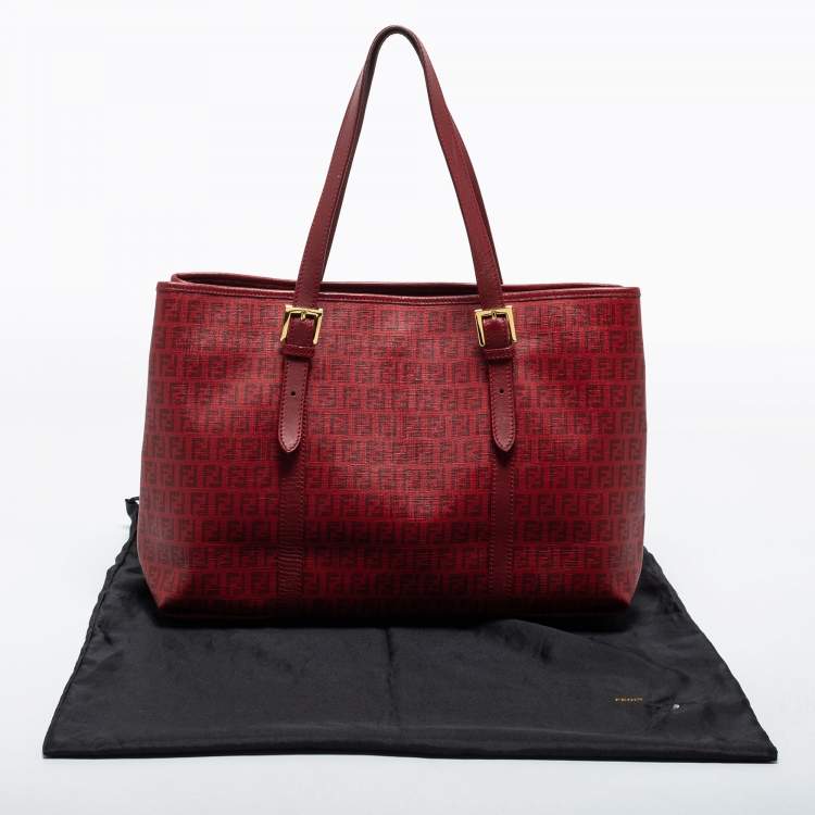 Pre Owned Fendi Burgundy Zucca Coated Canvas and Leather Tote