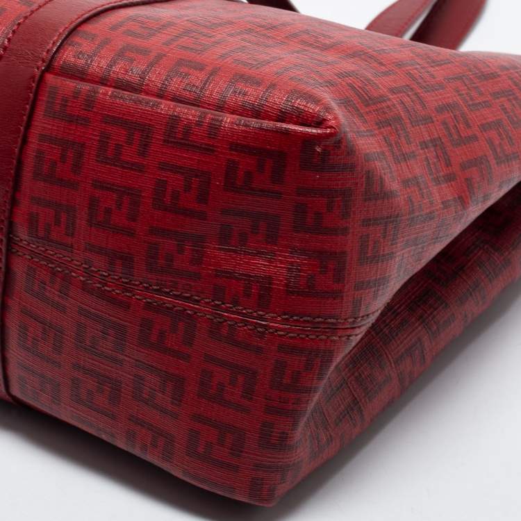 Pre Owned Fendi Burgundy Zucca Coated Canvas and Leather Tote