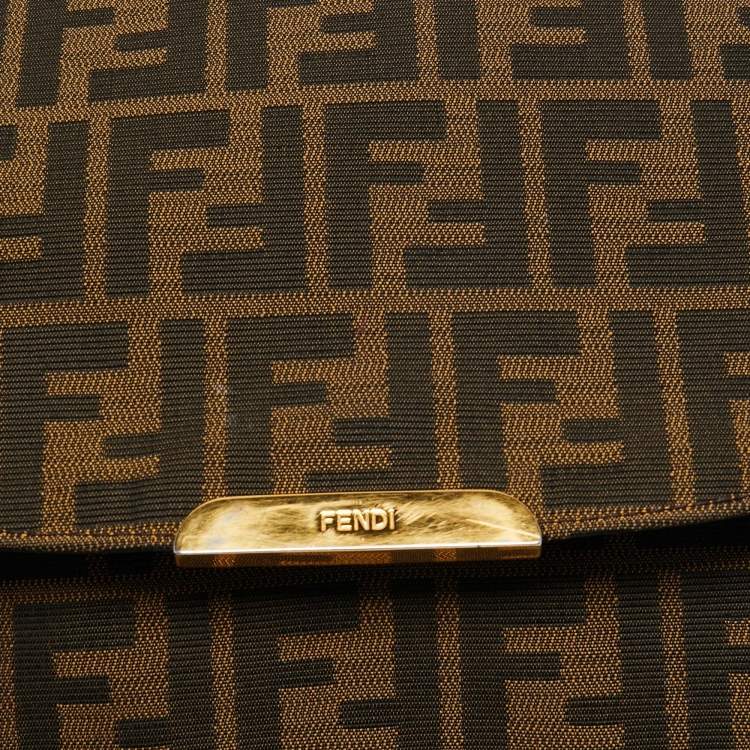 Pre Owned Fendi Tobacco Zucca Canvas Flap Crossbody Bag