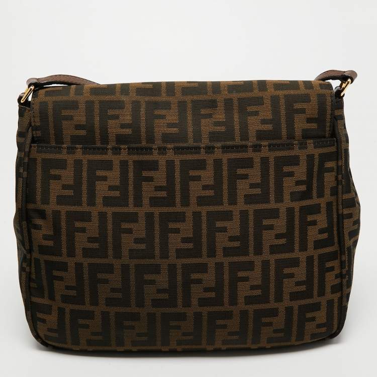 Pre Owned Fendi Tobacco Zucca Canvas Flap Crossbody Bag
