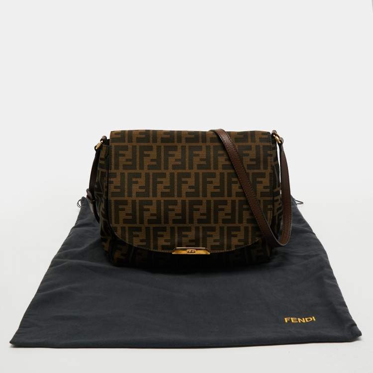 Pre Owned Fendi Tobacco Zucca Canvas Flap Crossbody Bag