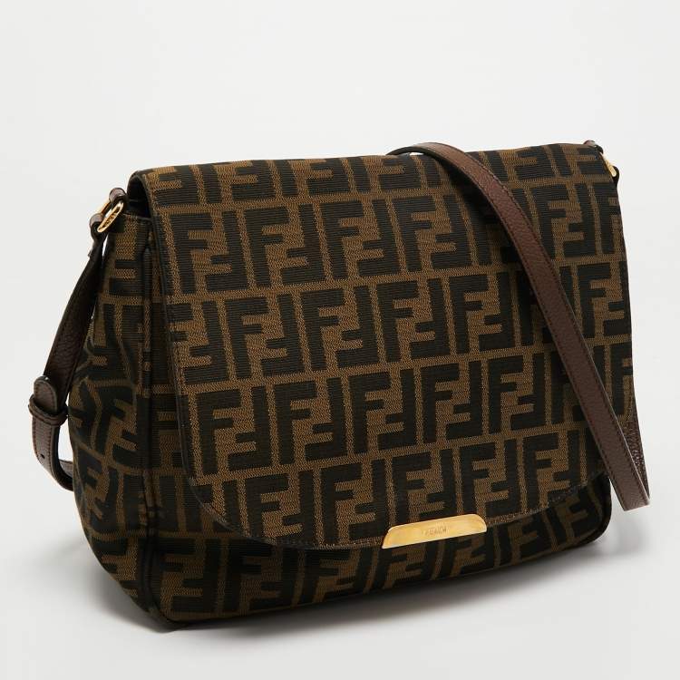 Pre Owned Fendi Tobacco Zucca Canvas Flap Crossbody Bag