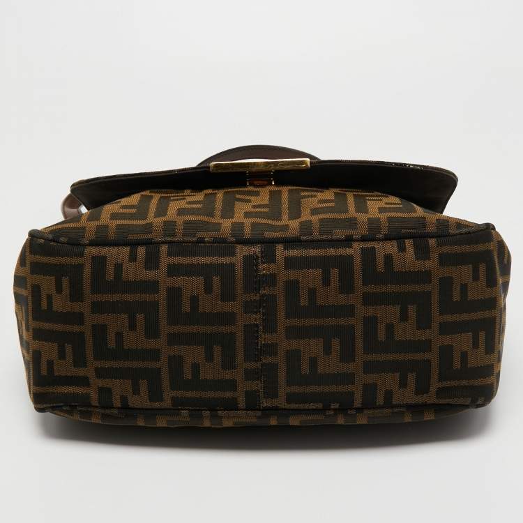Pre Owned Fendi Tobacco Zucca Canvas Flap Crossbody Bag