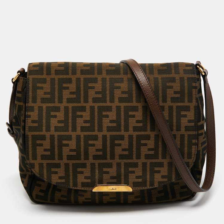 Pre Owned Fendi Tobacco Zucca Canvas Flap Crossbody Bag