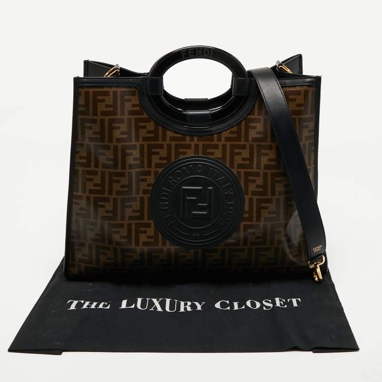Pre Owned Fendi Tobacco/Black Zucca Coated Canvas and Leather Medium Runaway Shopper Tote