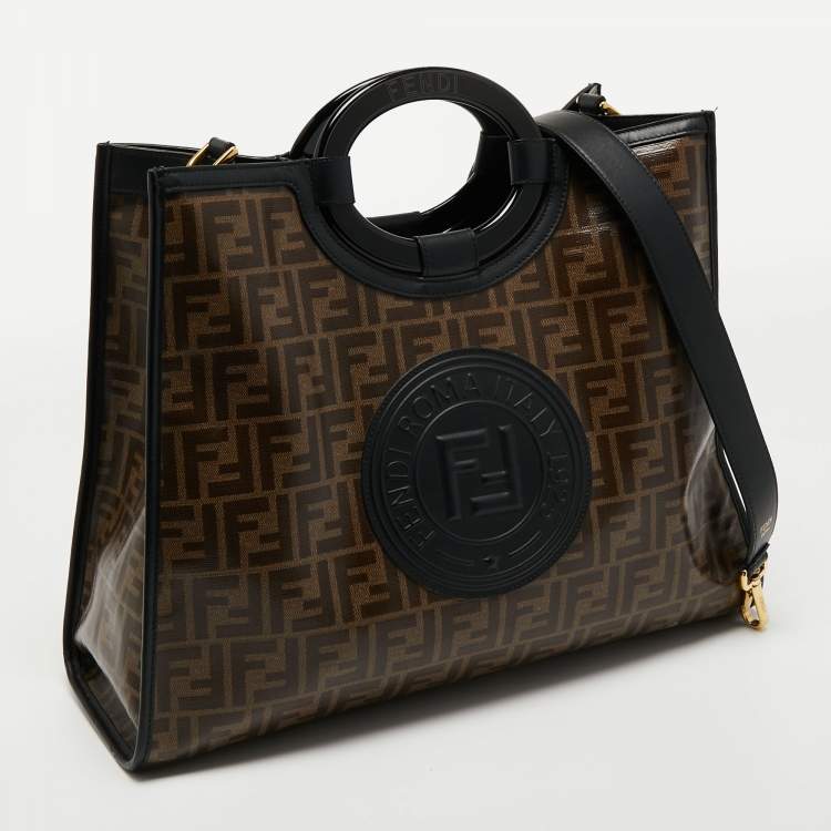 Pre Owned Fendi Tobacco/Black Zucca Coated Canvas and Leather Medium Runaway Shopper Tote