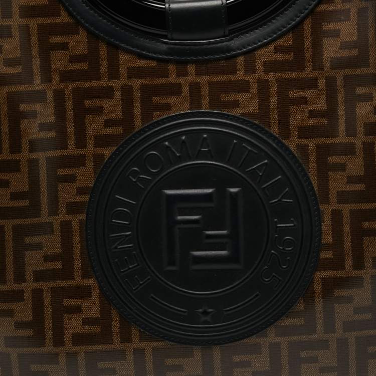 Pre Owned Fendi Tobacco/Black Zucca Coated Canvas and Leather Medium Runaway Shopper Tote