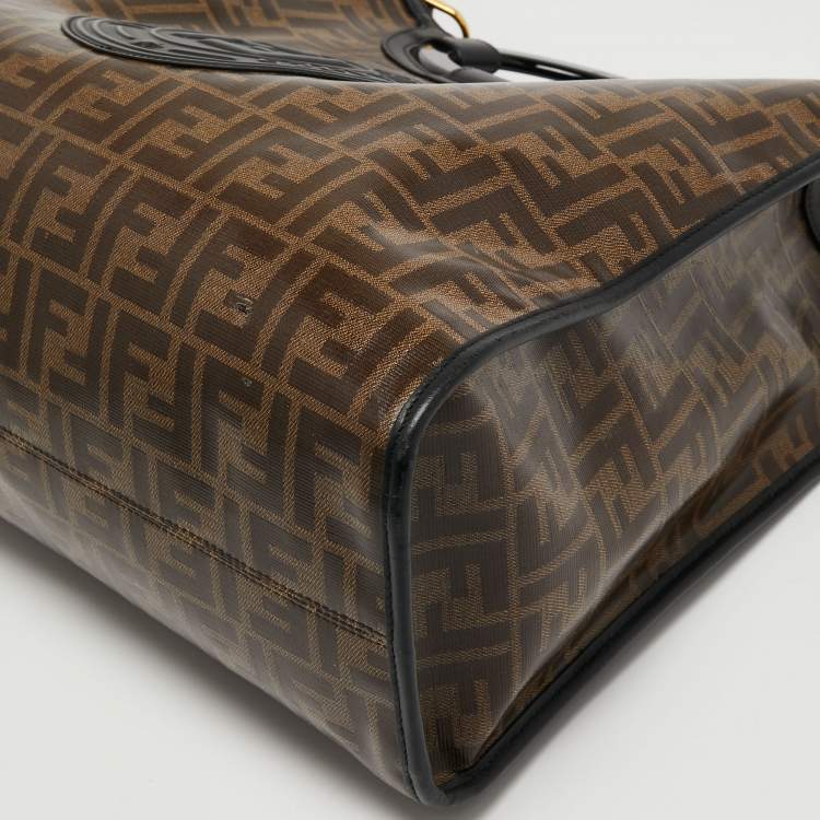 Pre Owned Fendi Tobacco/Black Zucca Coated Canvas and Leather Medium Runaway Shopper Tote