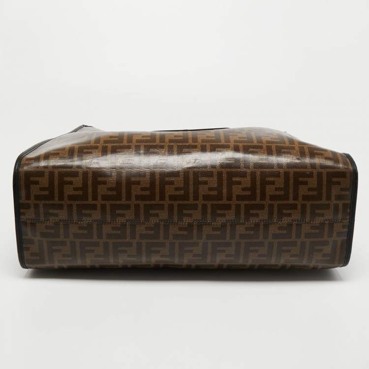 Pre Owned Fendi Tobacco/Black Zucca Coated Canvas and Leather Medium Runaway Shopper Tote