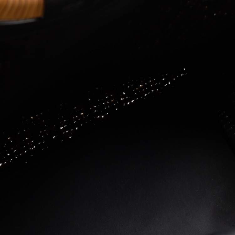 Pre Owned Fendi Black/Beige Woven Raffia and Leather Large Runaway Shopper Tote