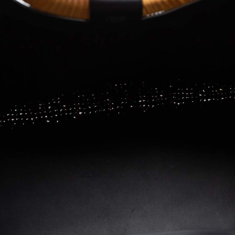 Pre Owned Fendi Black/Beige Woven Raffia and Leather Large Runaway Shopper Tote