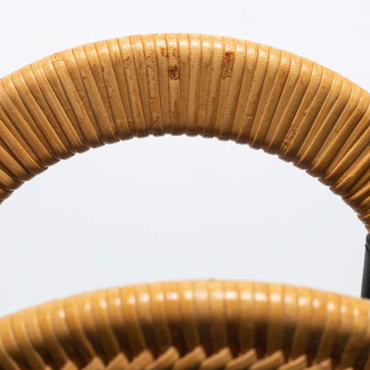 Pre Owned Fendi Black/Beige Woven Raffia and Leather Large Runaway Shopper Tote