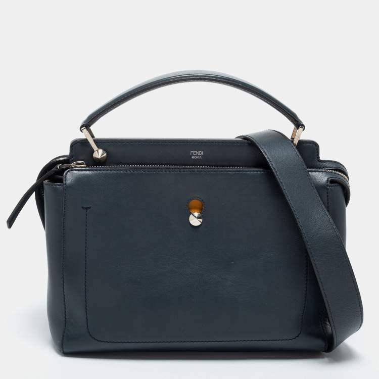 Pre Owned Fendi Black Leather Dotcom Top Handle Bag