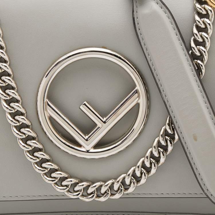 مملوكة مسبقًا Fendi Grey Leather Small Kan I Flap Shoulder Bag