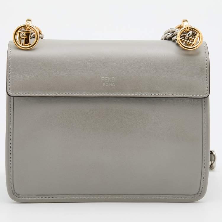مملوكة مسبقًا Fendi Grey Leather Small Kan I Flap Shoulder Bag