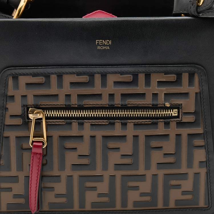 Pre Owned Fendi Black/Brown Zucca Leather Small Runaway Shoulder Bag
