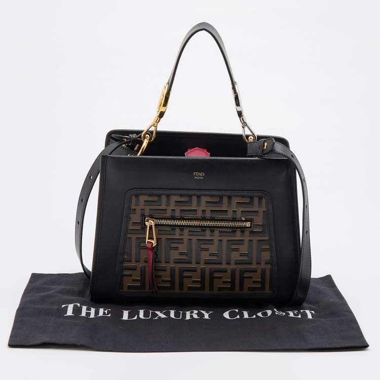 Pre Owned Fendi Black/Brown Zucca Leather Small Runaway Shoulder Bag