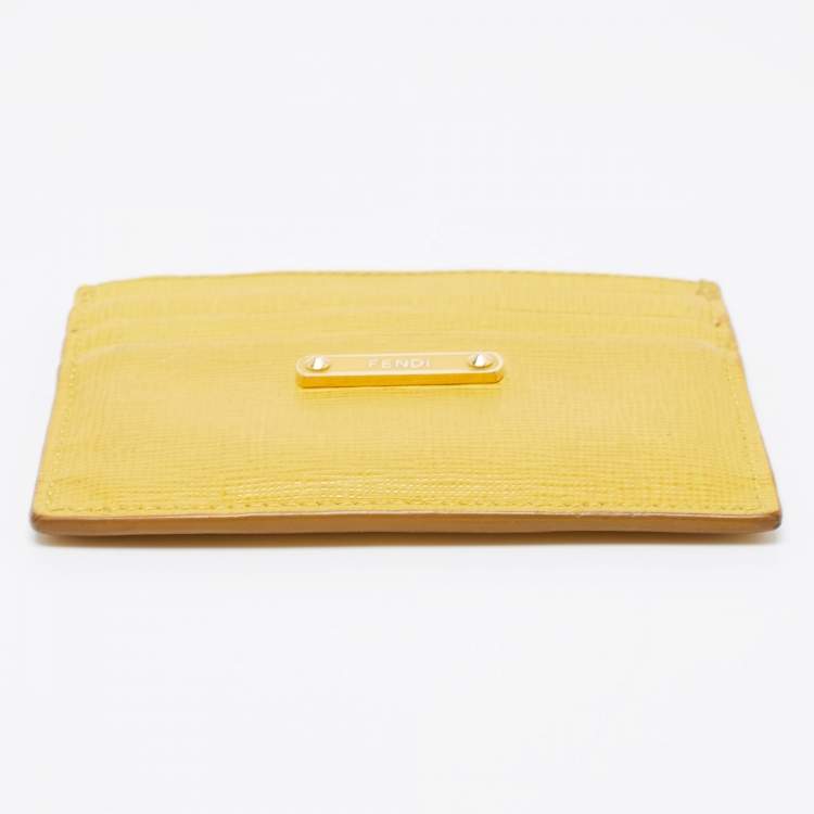 Pre Owned Fendi Yellow Leather Card Holder