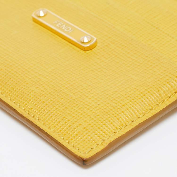 Pre Owned Fendi Yellow Leather Card Holder