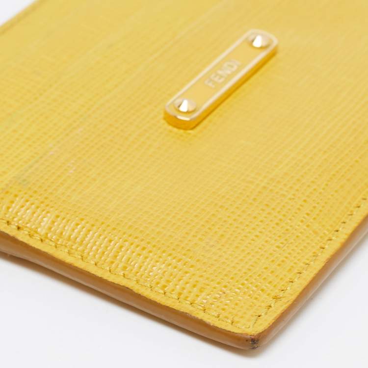 Pre Owned Fendi Yellow Leather Card Holder