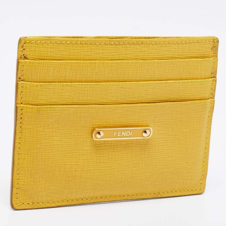 Pre Owned Fendi Yellow Leather Card Holder