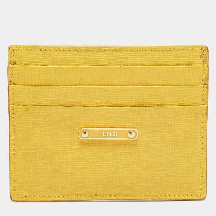 Pre Owned Fendi Yellow Leather Card Holder