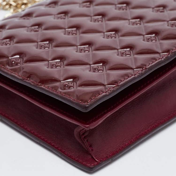 Pre Owned Fendi Burgundy Patent Leather Fendilicious Chain Clutch