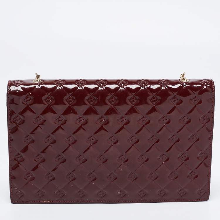 Pre Owned Fendi Burgundy Patent Leather Fendilicious Chain Clutch
