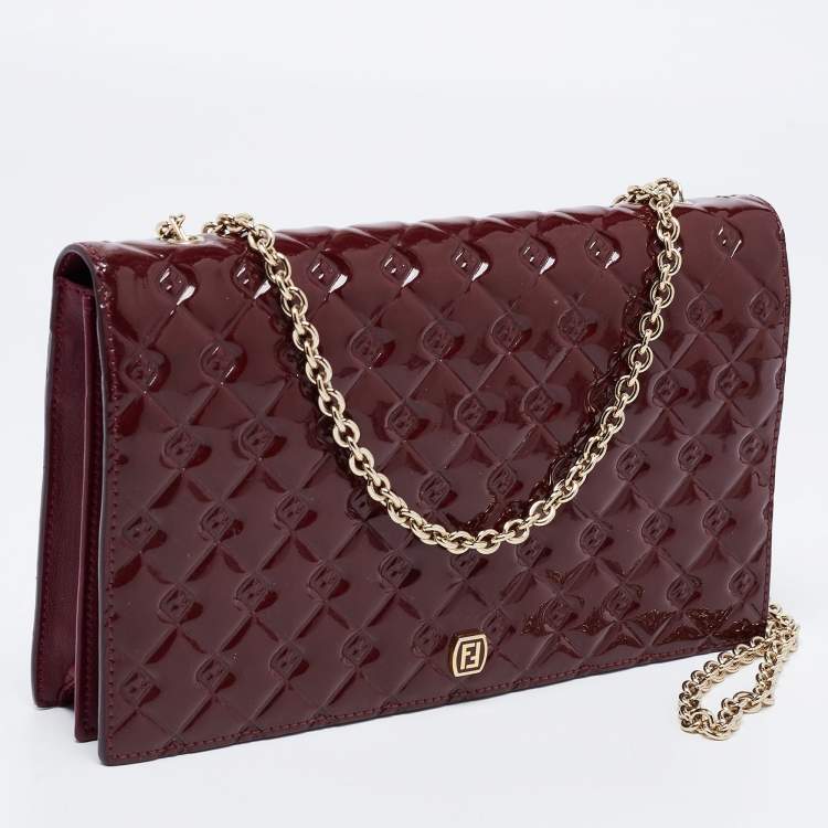 Pre Owned Fendi Burgundy Patent Leather Fendilicious Chain Clutch