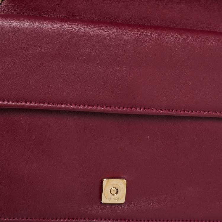 Pre Owned Fendi Burgundy Patent Leather Fendilicious Chain Clutch