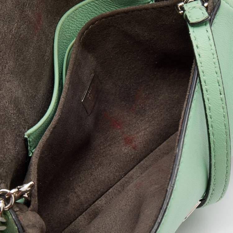 Pre Owned Fendi Green Leather and Fur Micro Monster Baguette Bag