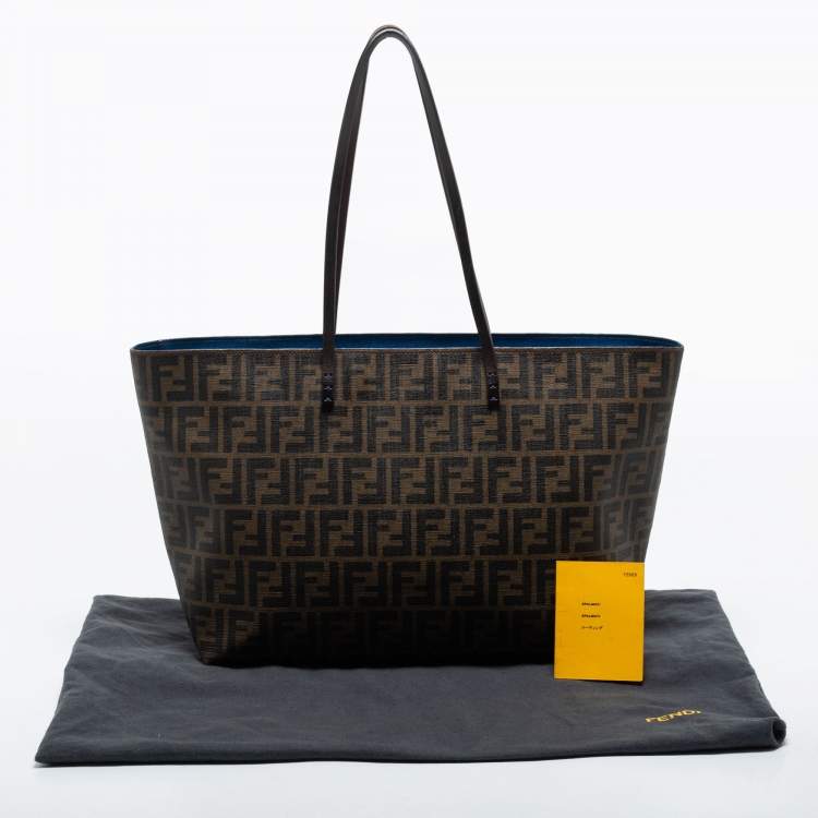 مملوكة مسبقًا Fendi Tobacco Zucca Coated Canvas and Leather Medium Roll Shopper Tote