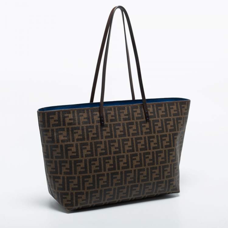 مملوكة مسبقًا Fendi Tobacco Zucca Coated Canvas and Leather Medium Roll Shopper Tote