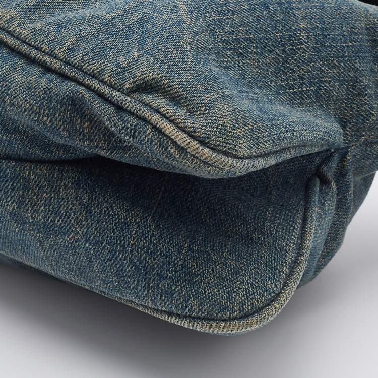 Pre Owned Fendi Blue Denim Baguette Bag