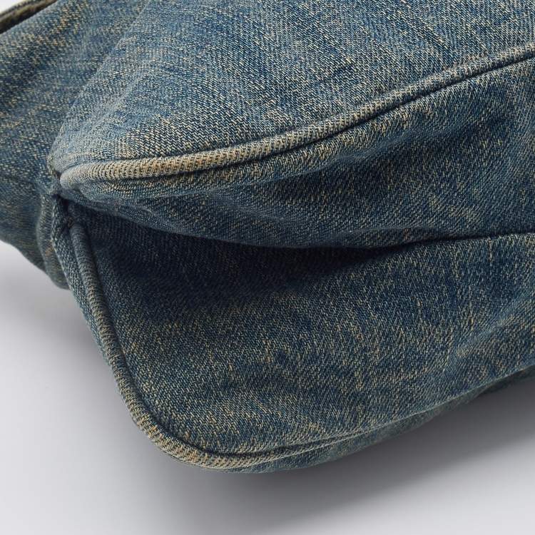 Pre Owned Fendi Blue Denim Baguette Bag